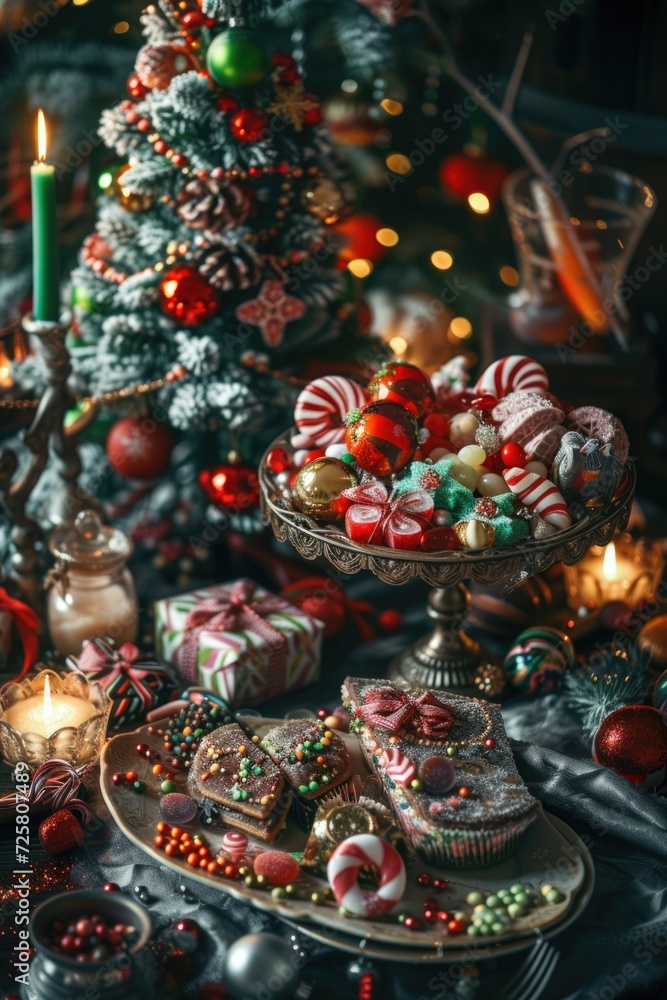 Aufkleber a table filled with an abundance of christmas decorations. perfect for adding a festive touch to any