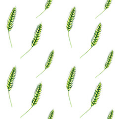Seamless pattern of wheat ears. For wallpaper, card design, packaging, kitchen design, announcements, invitations, congratulations, covers.
Watercolor pattern, hand drawn illustration elements.