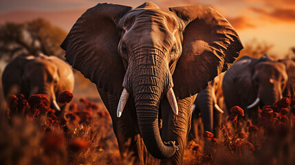 Elephant in the sunset