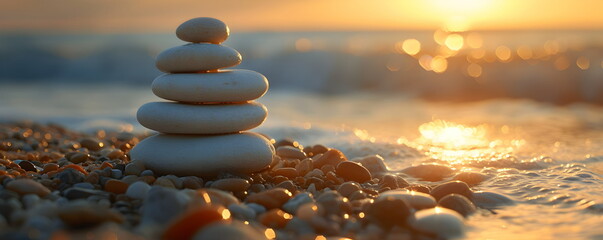 Meditation. Calm. Stones. Setting sun. Sunset