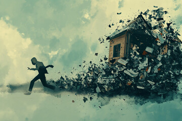 Abstract rendering of a hoarder house haunting ones mind as they try to escape but they can't - obrazy, fototapety, plakaty