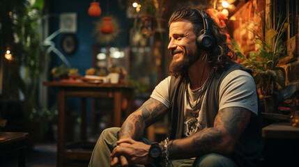 Man Enjoying Music with Headphones