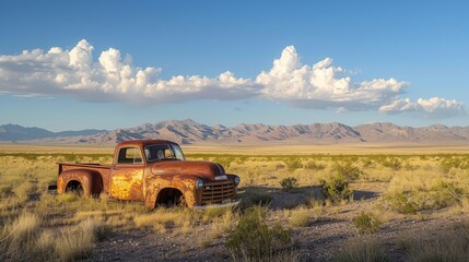 Pick up truck going through desert on Route 66