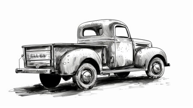 vintage truck sketch ink for poster, business card, cover book, collection art, art print. vector