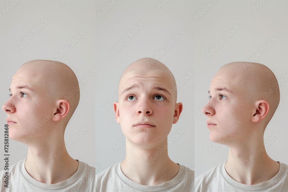 Poster a series of photos featuring a man with a bald head. versatile and suitable for various projects