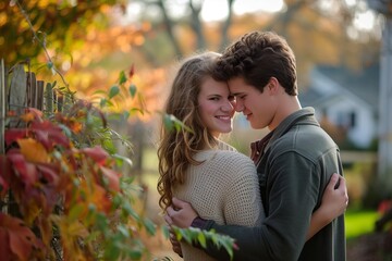 Romantic couple modeling in a picturesque outdoor setting Depicting love and affection