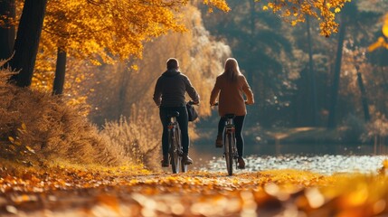 Obraz premium Couple riding bikes, nature 