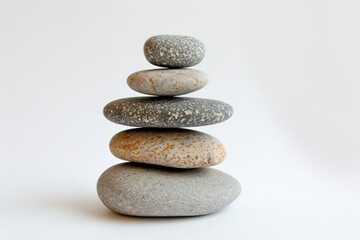 Stones balanced on a white backdrop
