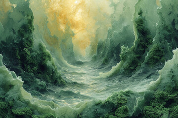 blurred banner background: waves in green tones.