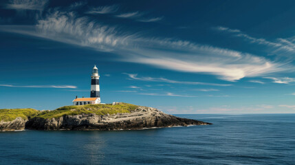 Fototapeta na wymiar A majestic lighthouse standing tall on a remote island