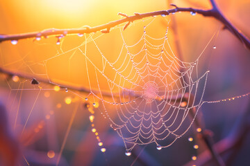 Close up macro photography of a cobweb. Very detailed macro photography