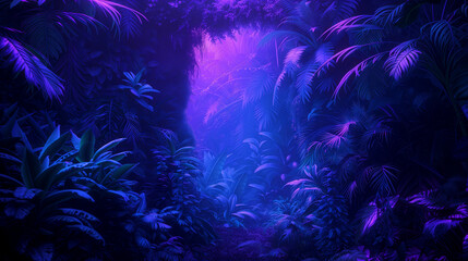 Fototapeta na wymiar Neon Natura Enchantment in the Glowing Tropical Forest