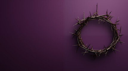 Fioletowe tło wielkopostne - Korona z cierni Zbawiciela Jezusa Chrystusa. Symbol męki i śmierci na krzyżu. Przygotowanie do Wielkanocy - obrazy, fototapety, plakaty