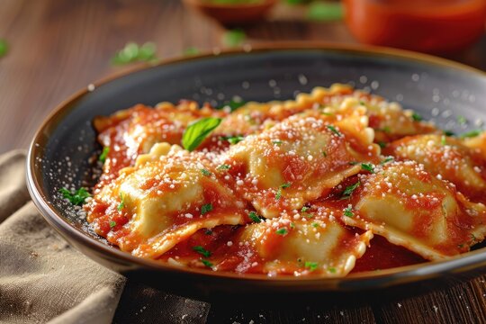 Tomato sauce on ravioli