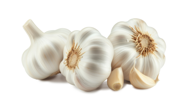 Garlic bulb and clove isolated on transparent. Garlic bulb composition