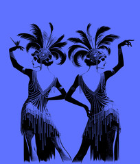 Dessin au trait - Personnage années folles - 1920 - 2 femmes qui dansent
