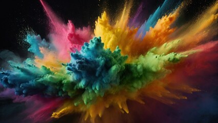 Fototapeta na wymiar Colored powder explosion. Rainbow colors dust background. Multicolored powder splash background. generative, ai.