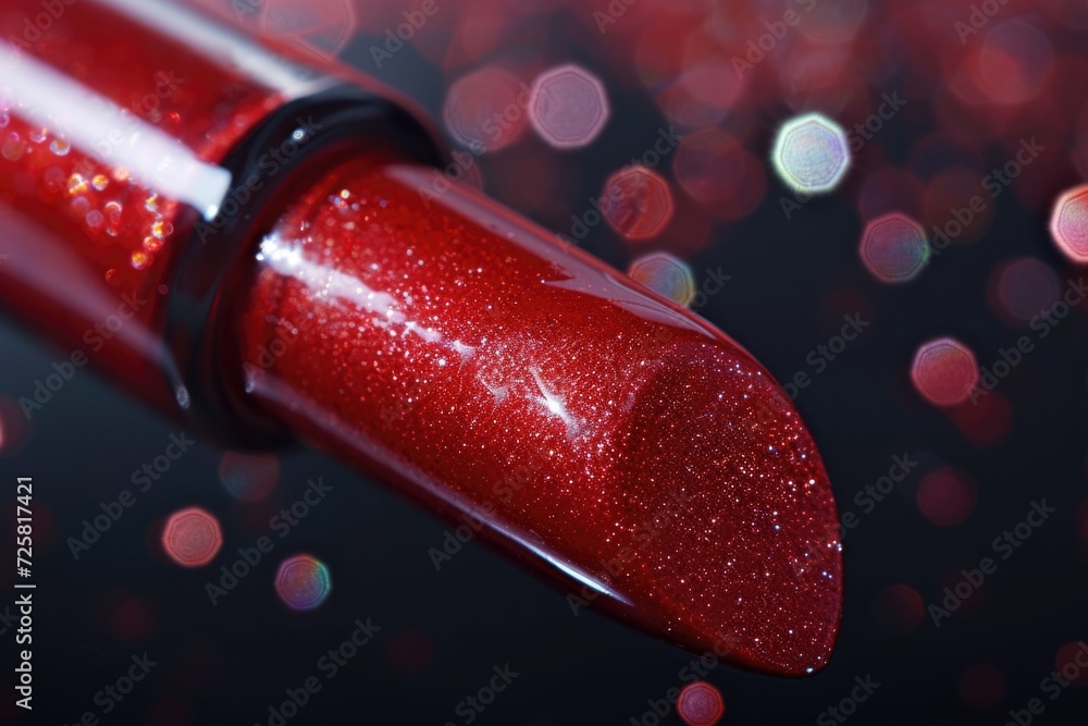 Aufkleber a close-up shot of a red lipstick with sparkling glitter. perfect for adding glamour and shine to an