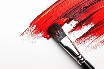 Vertical surface being painted red with a paintbrush on a white backdrop