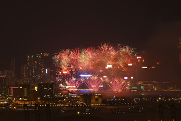 Fireworks in Victoria Harbour of Hong Kong