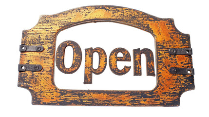 Realistic signboard OPEN isolated on transparent background. Come in, we`re open