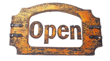Realistic signboard OPEN isolated on transparent background. Come in, we`re open