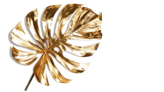 Gold tropical palm leaves Monstera on transparent background
