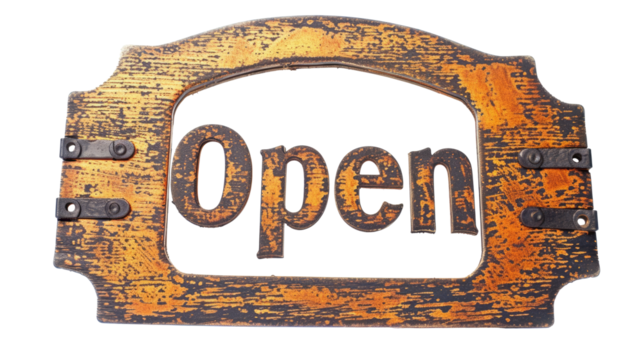 Realistic signboard OPEN isolated on transparent background. Come in, we`re open