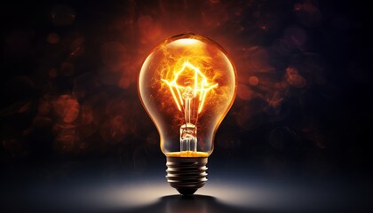 Glowing light bulb on dark background, concept of energy saving and electricity conservation