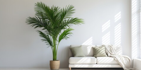Simplistic indoor design with green palm in the living area.