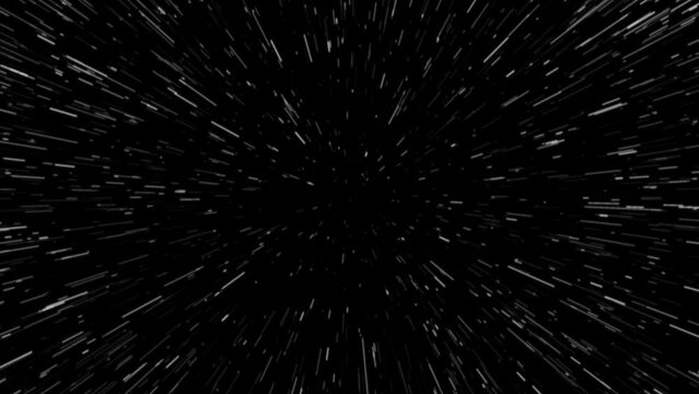 The effect of flying through space. Black background with stars flying by.