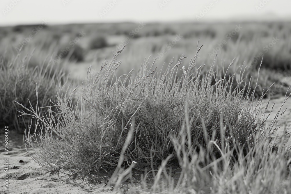 Aufkleber a black and white photo capturing a serene field of grass. perfect for nature-themed projects or add