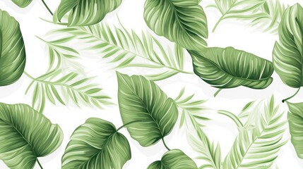 Fototapeta na wymiar seamless pattern of tropical plants, hand drawn, on white background