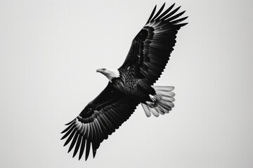 A stunning black and white photo capturing the majestic flight of an eagle. Perfect for nature enthusiasts and wildlife lovers
