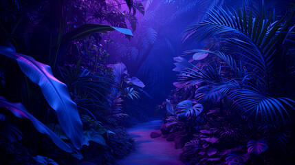 Fototapeta na wymiar Neon Natura Enchantment in the Glowing Tropical Forest