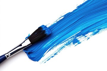 Isolated blue stroke from paint brush on white