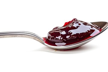 Jam is on a spoon on a white background - obrazy, fototapety, plakaty
