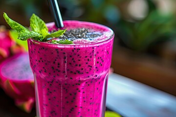 Smoothie made from dragon fruit with red flesh