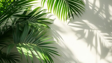 White background on which the shadow of a palm leaf is visible.