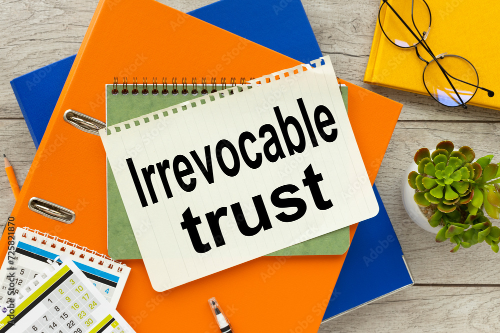 Aufkleber irrevocable trust two folders on the desktop. text on the page. notepad on folder