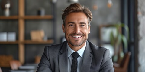Fototapeta premium video of smiling businessman in suit andtie wearing a jacket.