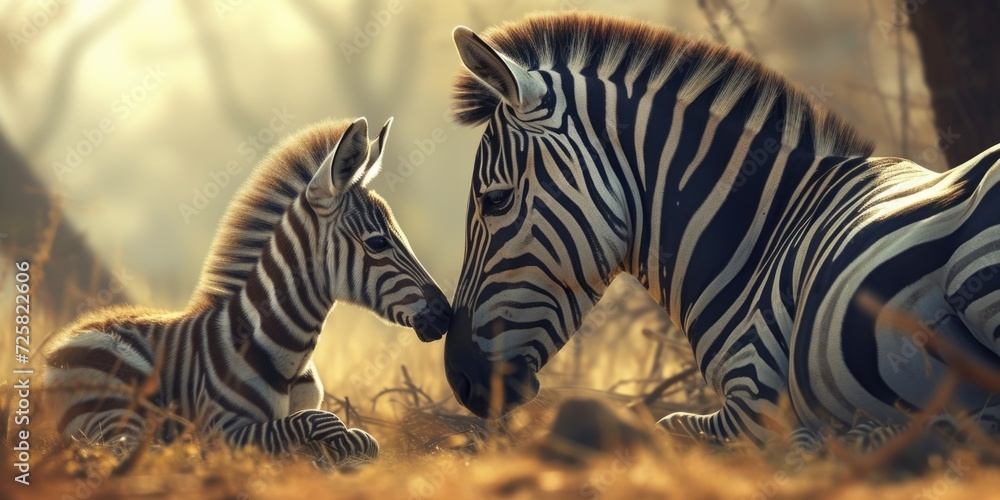 Poster two zebra standing side by side. perfect for wildlife or nature-themed projects