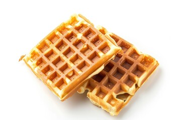Two new Belgian waffles white backdrop seen from above