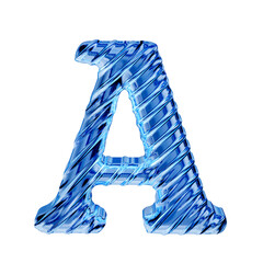 Ribbed blue ice 3d symbol. letter a