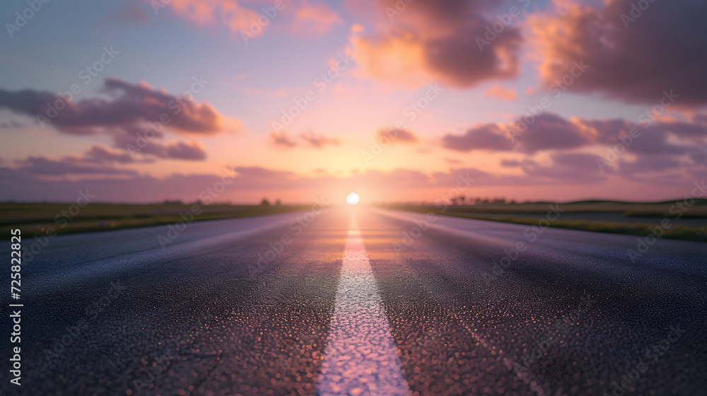 Sticker Empty asphalt road and beautiful sky at sunset