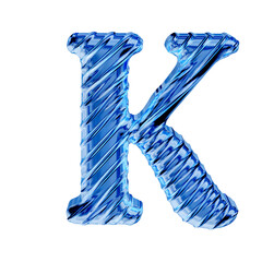 Ribbed blue ice 3d symbol. letter k