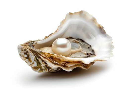 White background oyster opens to reveal isolated pearl