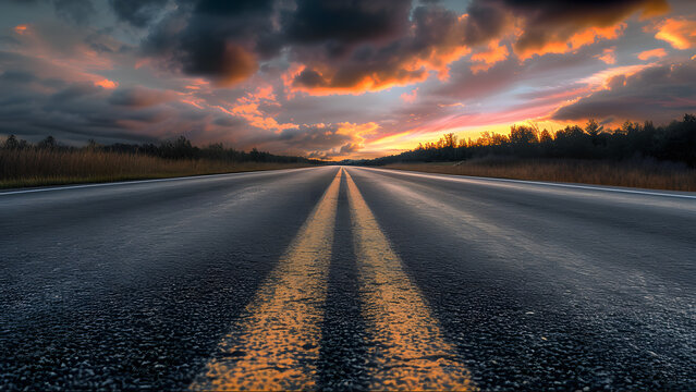 Empty asphalt road and beautiful sky at sunset