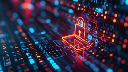 Digital Guardians: Laptop Security Signs Amid Lock Symbol