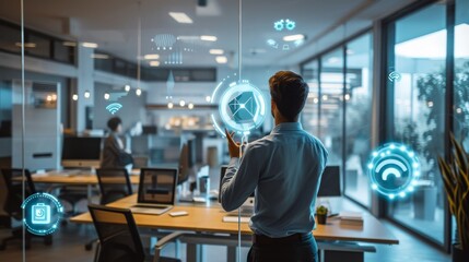 Fototapeta premium Digital Office Space: The Realm of Wireless Signs